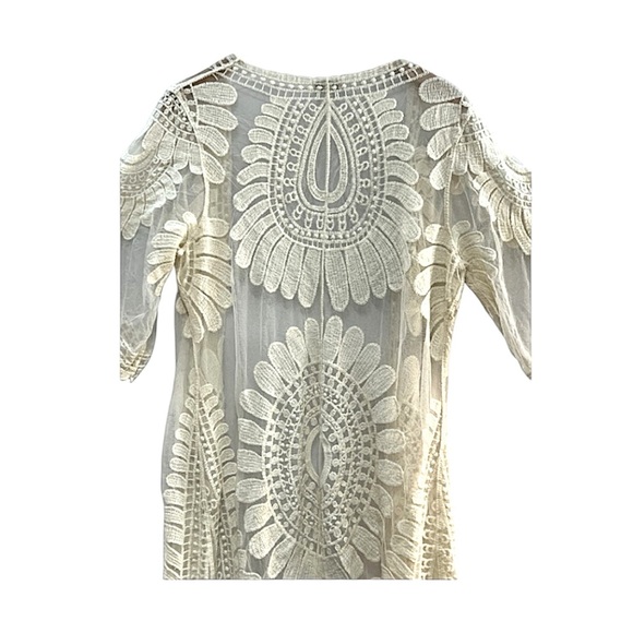 REBELLION Cream Long Netted Cover Up or Kimono SZ S - Picture 3 of 11